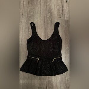 Bebe Black Peplum Top with Zip Detail - Women